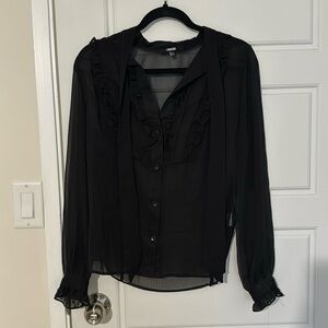 ASOS black ruffled front blouse